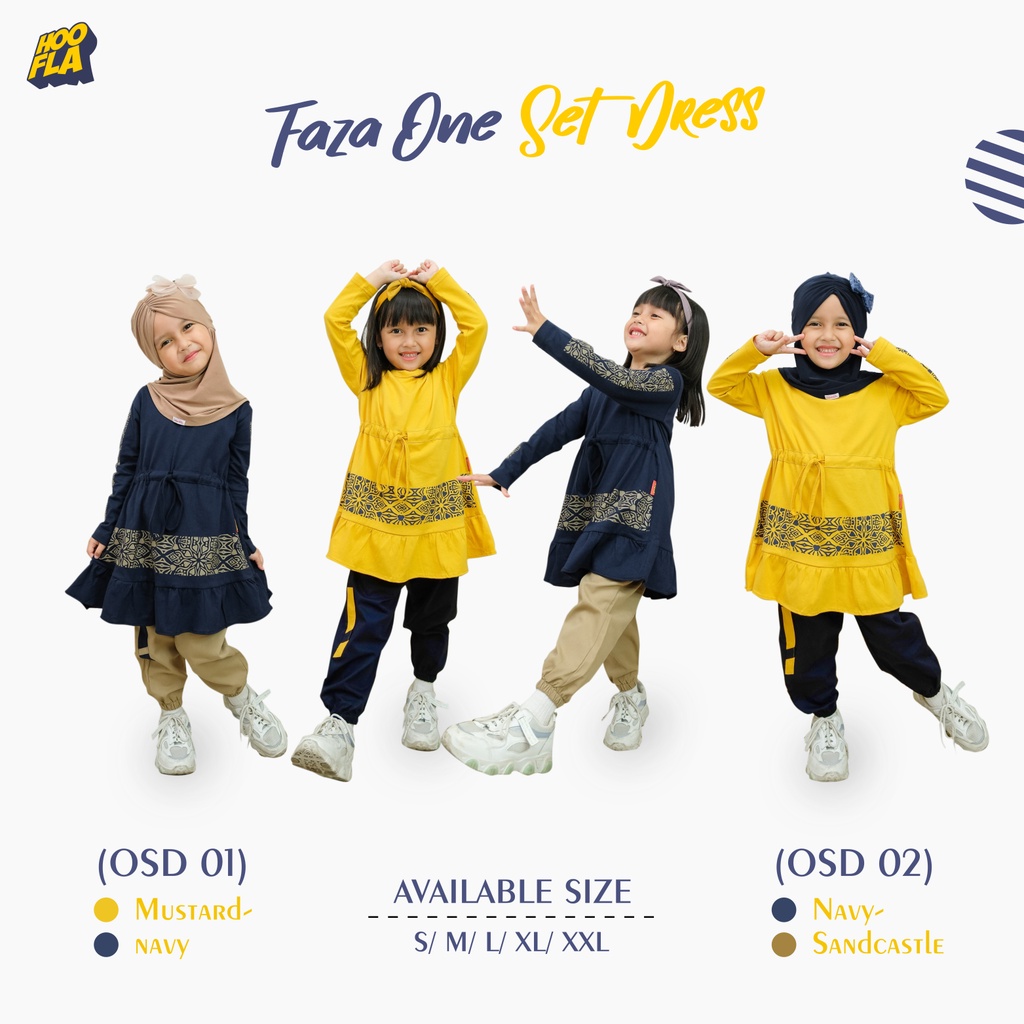 Baju Setelan Celana Jogger Anak Perempuan Usia 3 - 12 Tahun Tunik Harian Katun Premium Faza One Set Dress HooflaKids Original Branded 4 5 6 7 8 9 10 11