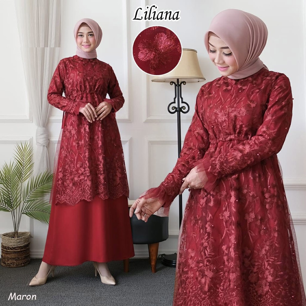 Baju Gamis 2020 Brokat Pesta Mewah Lilly Shopee Indonesia