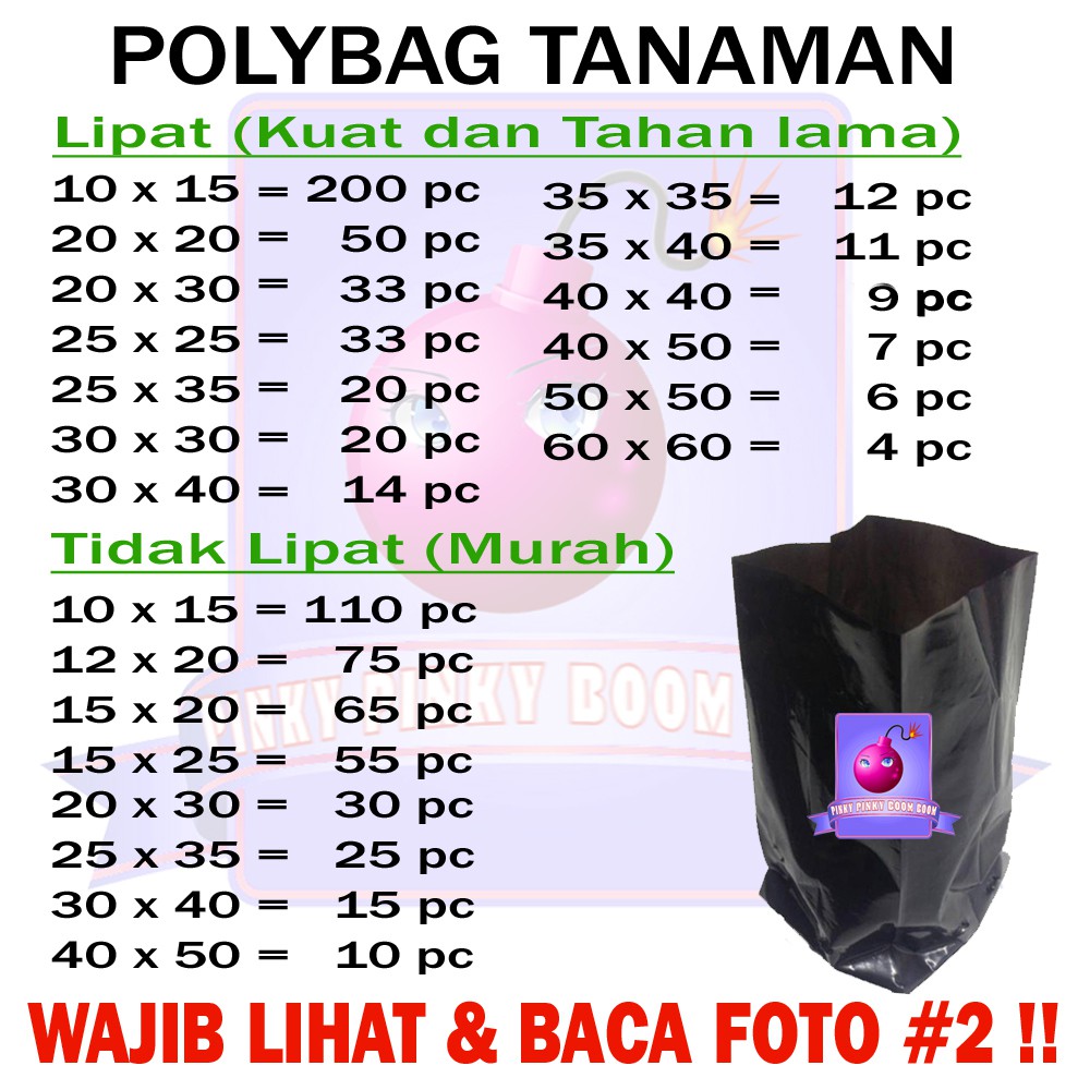 Polybag / Polibag / Polibeg / Polibek / Kantong Tanaman / Plastik Tanaman Lipat dan Tidak Lipat 10x10 10x15 15x20 15x25 20x20 20x30 25x25 30x30 30x40 40x40 50x50 60x60