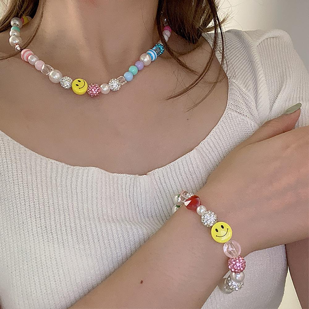 Kalung Mutiara Agustina Warna-Warni Fashion Hati Wanita Gadis Lucu Smiley Face Bracelets