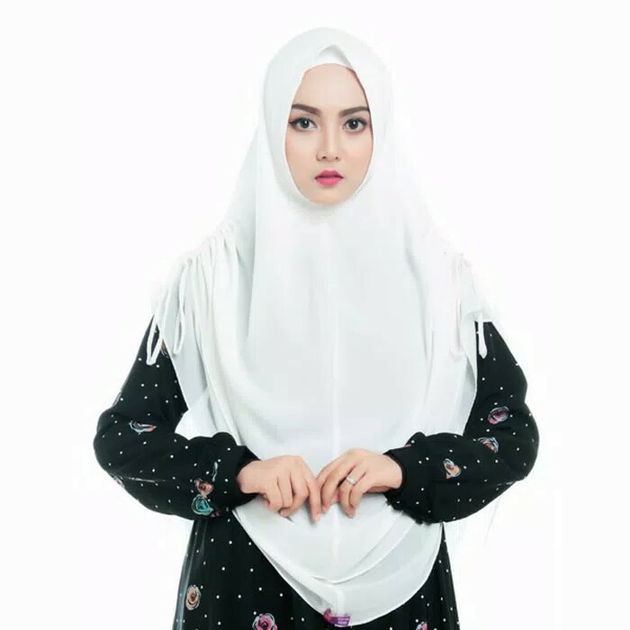Nibras Hijab Sapphire Syria Warna Putih Tulang Khimar Serut Samping