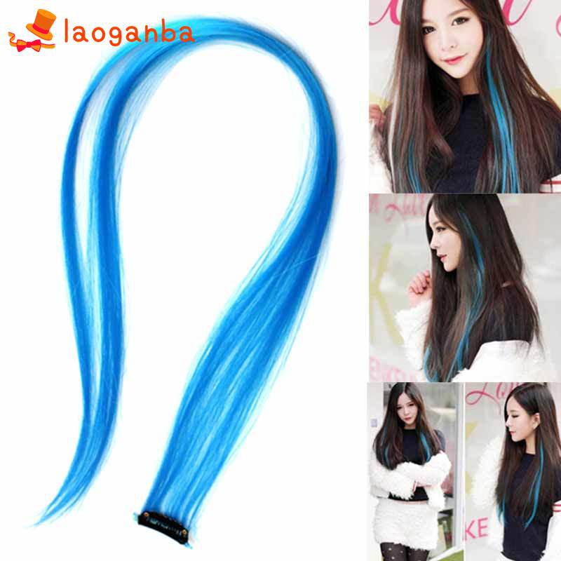 L Hair Clip Extension  Rambut  Lurus Panjang  Warna Biru Gaya  