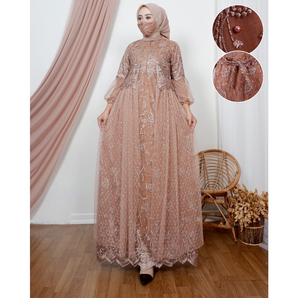 Permata olshop / Kebaya Gamis Rompi  Tutu Vanesha DJ / Baju Gamis Wanita Modern / Dress Kondangan Modern / Gamis Kebaya Busui