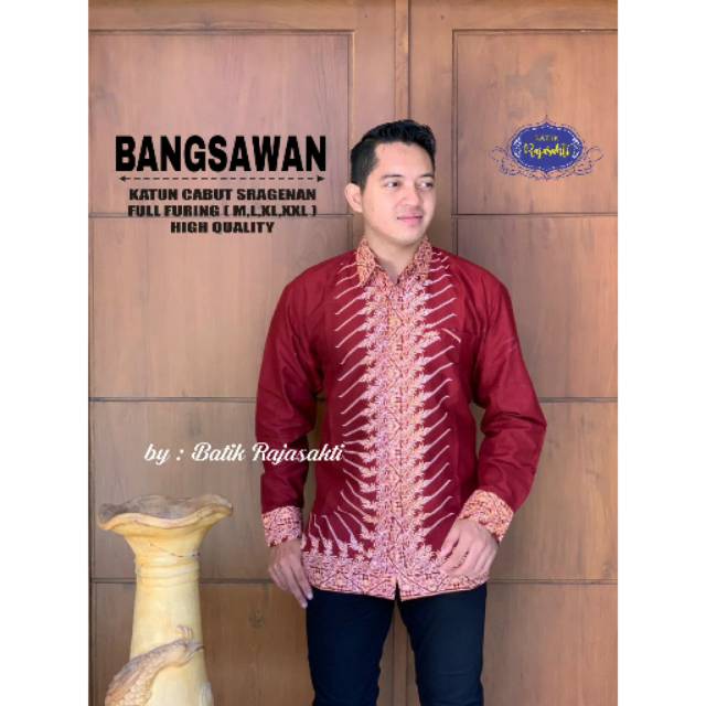 Batik Solo BANGSAWAN MERAH Kemeja Pria Katun Halus Sragenan Full Furing