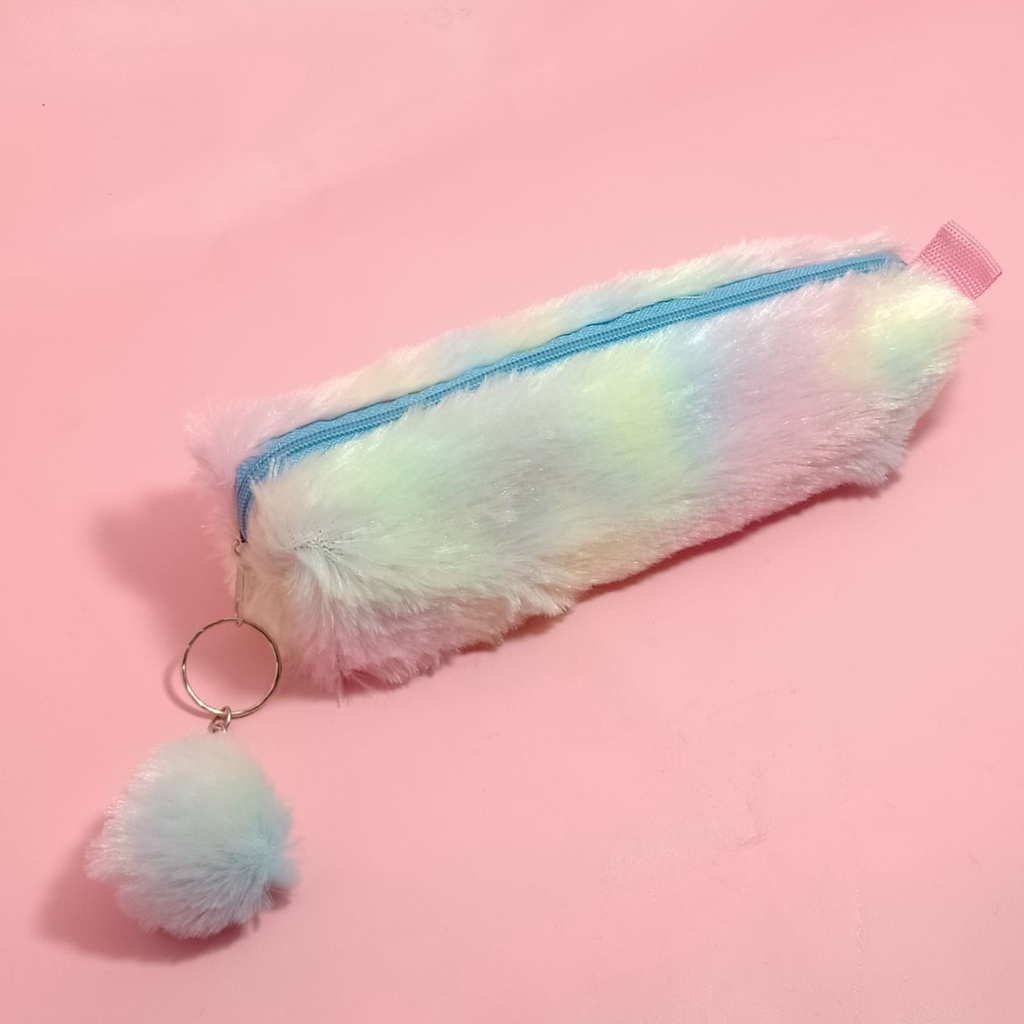 

rainbow feather pencil case - tempat pensil bulu rainbow bulu-bulu