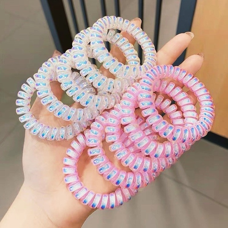 Ikat Rambut Elastis Model Kabel Telepon Spiral Warna-Warni