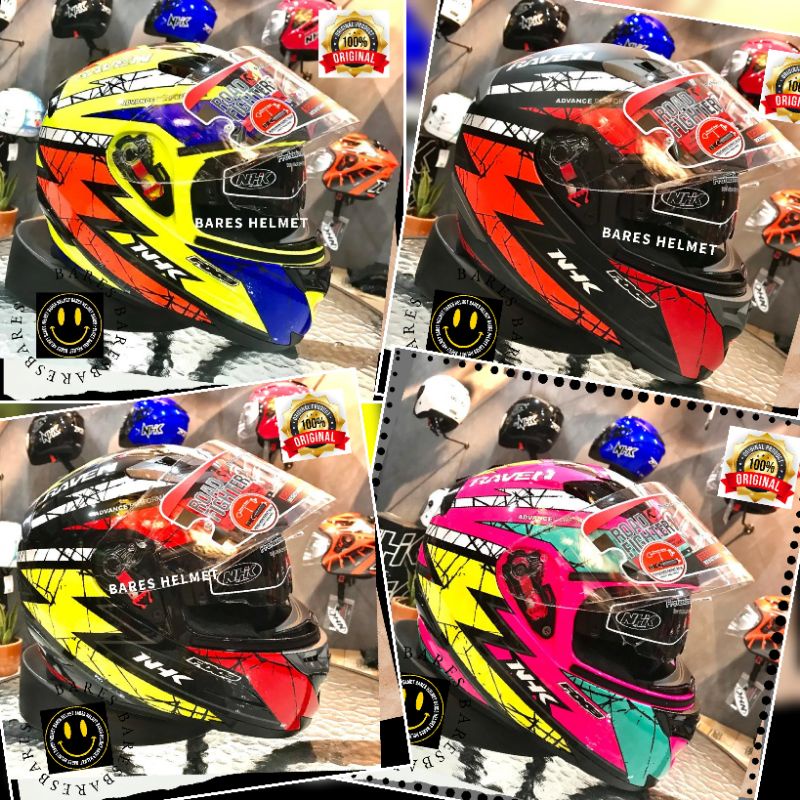 Helm Nhk Rx9 Raven Black Red Yellow Full Face Double Visor