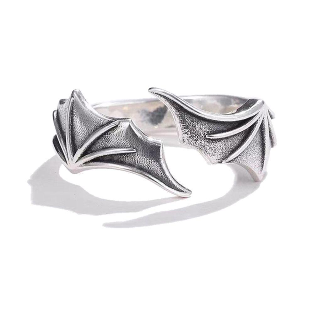 Nanas Malaikat Sayap Setan Wanita Pria Hadiah Cincin Terbuka Kekasih Punk Gothic Adjustable