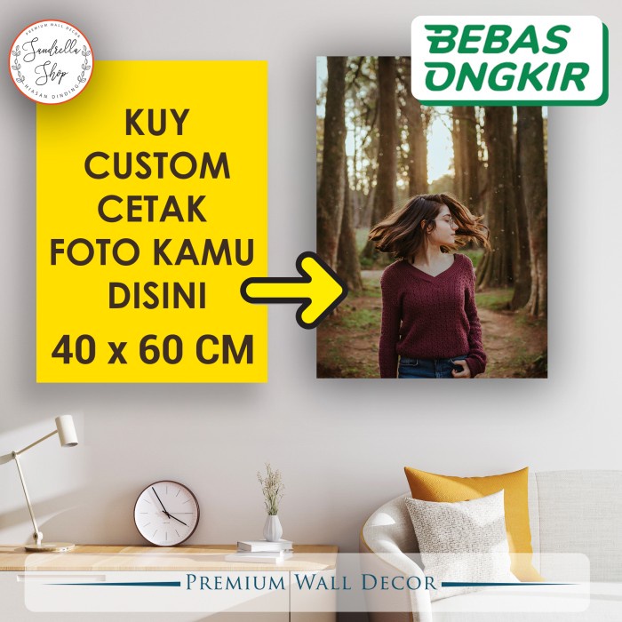 Cetak isi 2 Foto Custom Termasuk Bingkai Kayu Frameless Poster ukuran 40x60 - 40X60CM