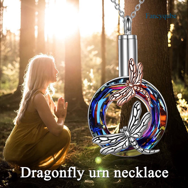 Fancyqube Kalung Dengan Liontin Bentuk Capung Aksen Kristal Bahan Sterling Silver Untuk Wanita