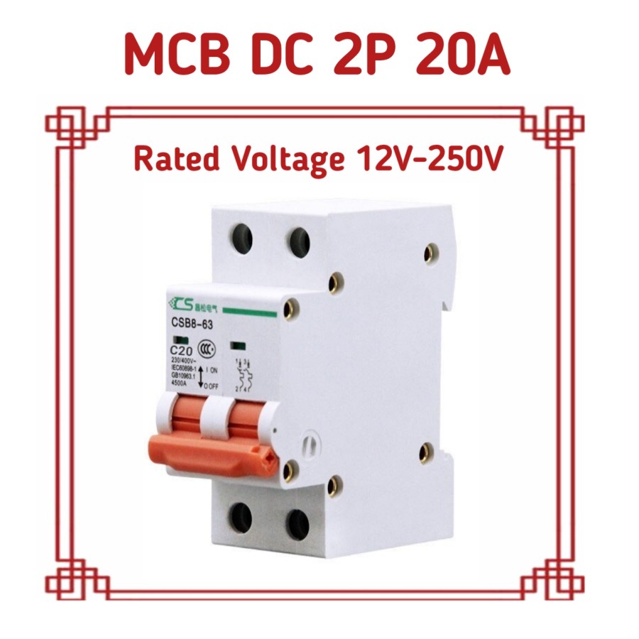 MCB DC 20A 2P 12V-250V / DC Mini Circuit Breaker 20A panel surya