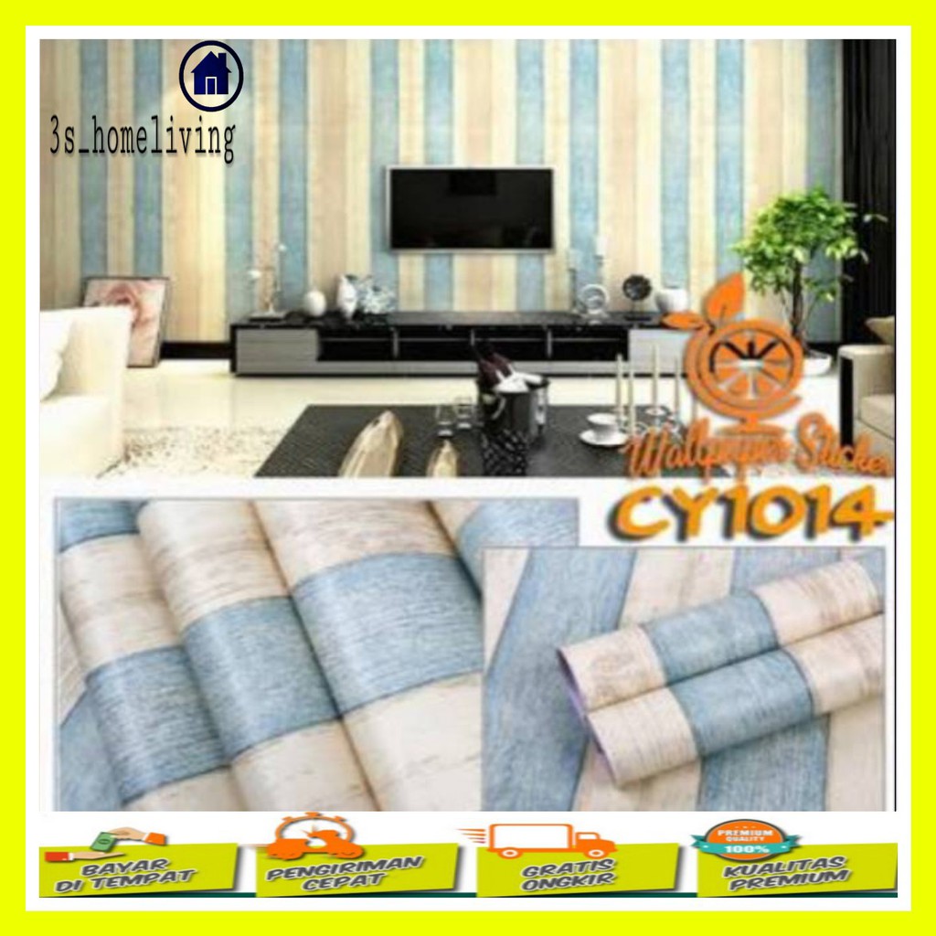 Wallpaper Dinding Serat Biru  Wallpaper Salur Wallpaper Kayu Biru