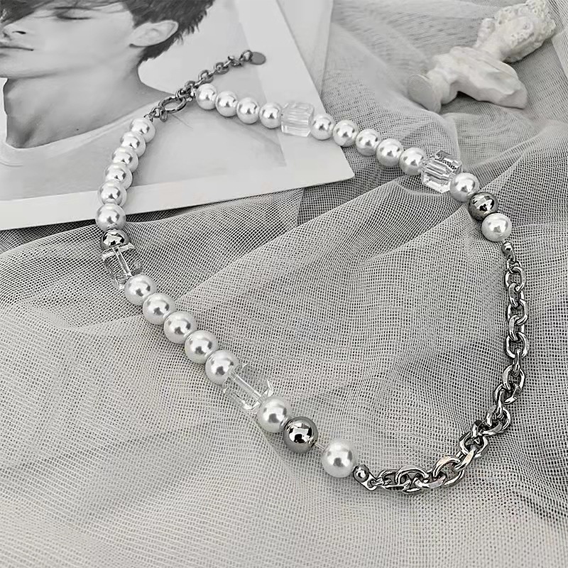 Square Crystal pearl Kalung untuk Wanita cahaya mewah minoritas desain in dingin gaya hip hop manis