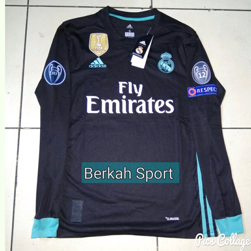 Jersey Real Madrid Away Long Sleeve Full Patch UCL Official Berkualitas