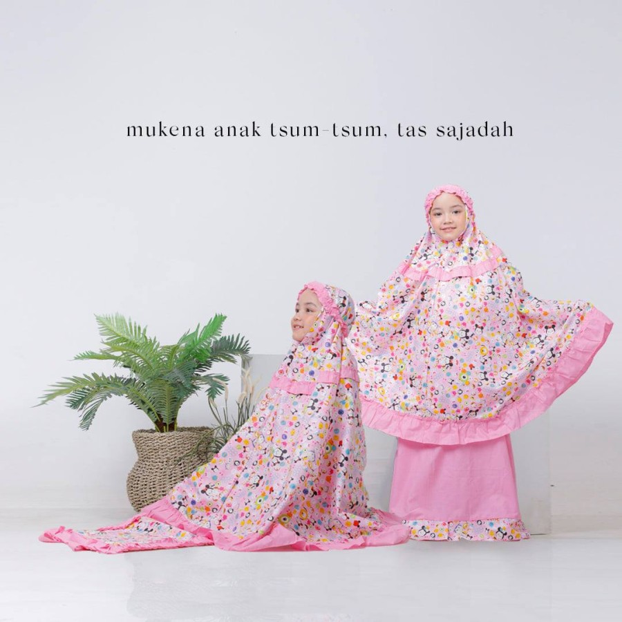 Mukena Anak Kecil Motif Disney Tsum - Tsum Pink Tas Sajadah Size XS Usia 2-3 tahun Terbaru 2022-1