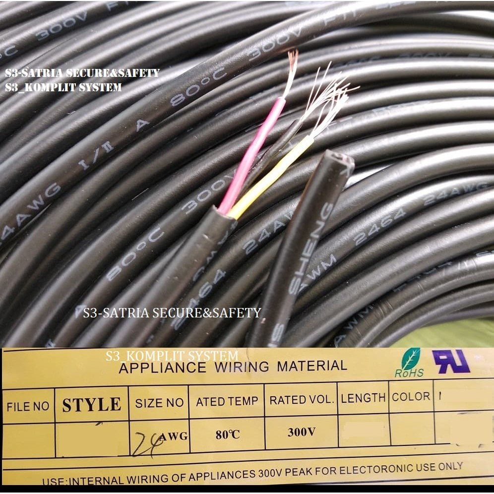 Kabel AWG 24 3 jalur double bungkus Selongsong AWG24 bulat isi 3 warna
