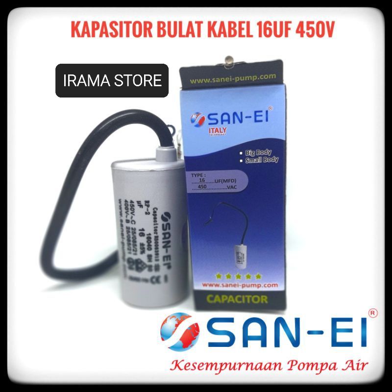 SAN EI Kapasitor Bulat 16uf 450V Kapasitor Kabel Pompa Air 16 uf 450V MURAH