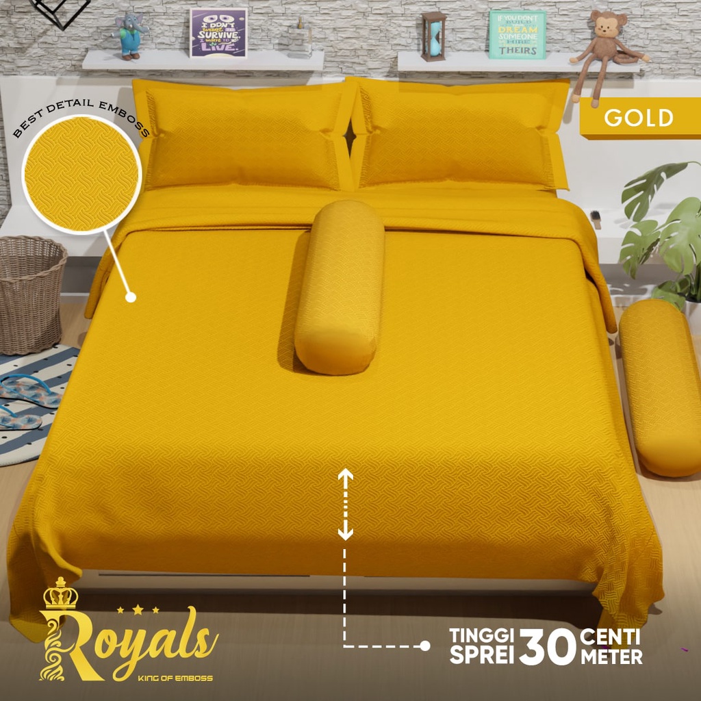 Royals Emboss BedCover SET Sprei Uk 160/180 - Gold