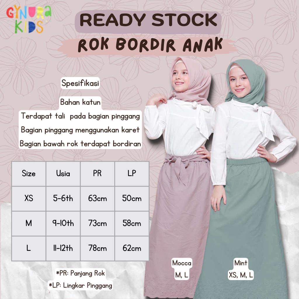 ROK KATUN POLOS ANAK PEREMPUAN GYNURA WARNA MINT, MOCCA