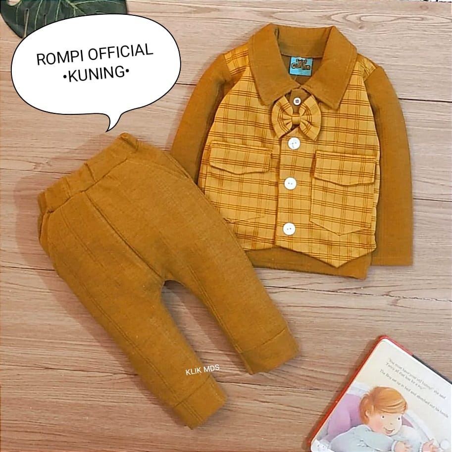 Setelan Anak Laki Laki - Set Kemeja Rompi Baju Bayi cowok Tangan Dan Celana Panjang Motif Rompi Official