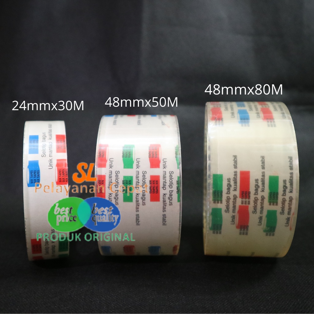 Lakban Bening Besar SUPER CLEAR Six Tape Tebal 40Micron Panjang 30Meter-80Meter Kualitas Stabil Premium