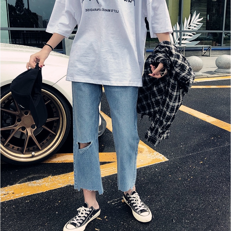 Jeans High Waist Murah / Celana HW jeans wanita/celana sobek lutut/celana jeans wanita