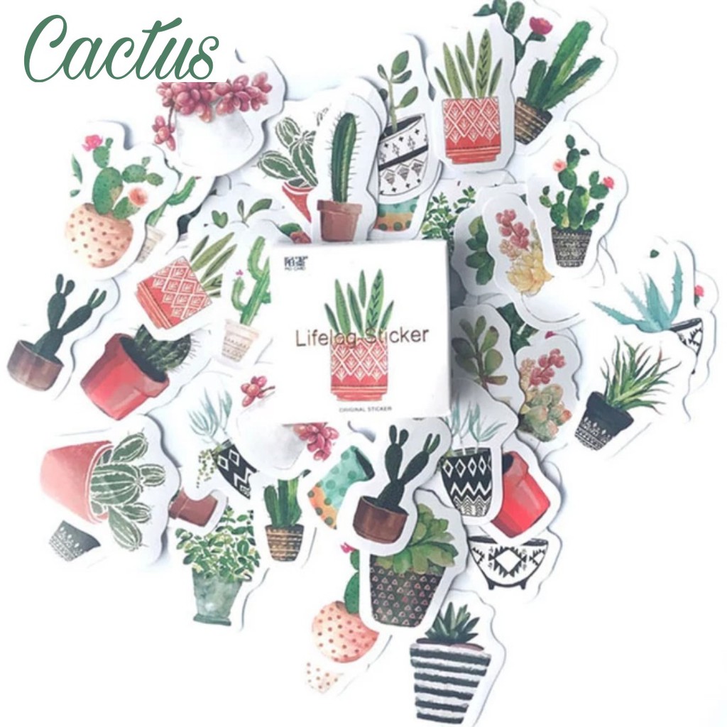 45pcs Aesthetic Stiker Box Lucu Murah Dekorasi Hias Diary/Journal/Scrapbook/DIY-Cactus