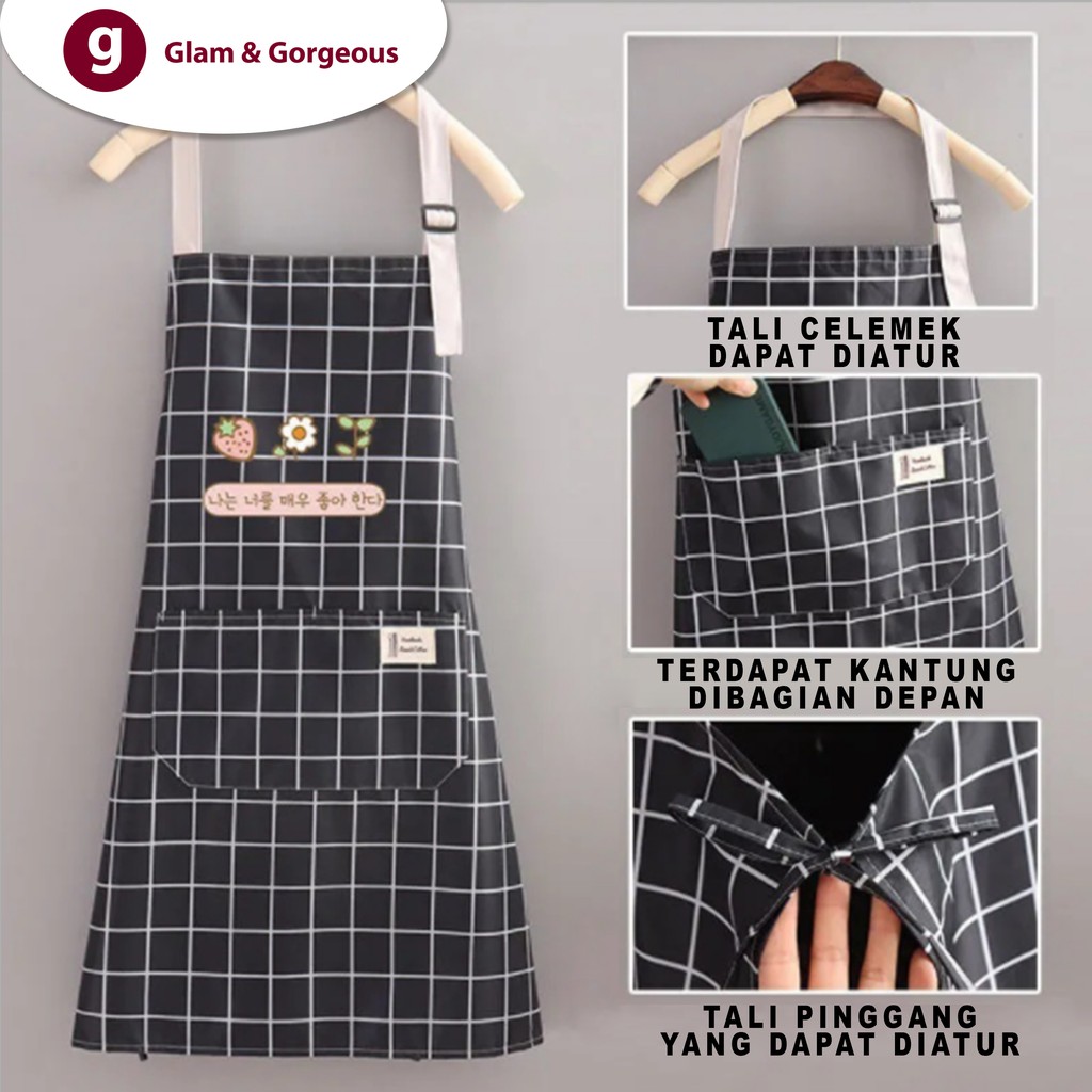 Apron Celemek Masak Barista Dapur Motif Garis Waterproof CM011