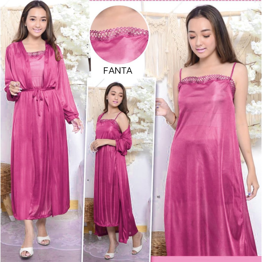 hokyfashion Baju Tidur Jubah Long+Inner Kimono Satin-4