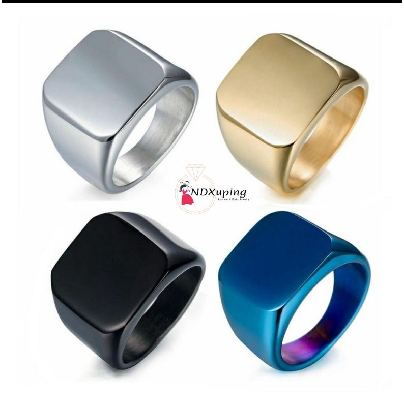 Cincin Cowok Titanium Stainless Steel Model Persegi N09032201