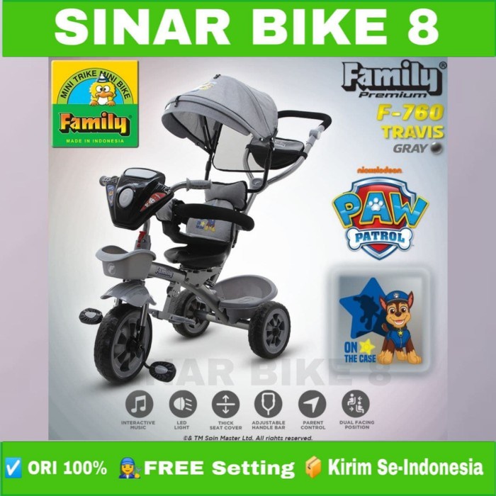 Sepeda Anak Roda Tiga FAMILY TRAVIS F 760 Tricycle Anak Musik Kursi Bisa di Putar