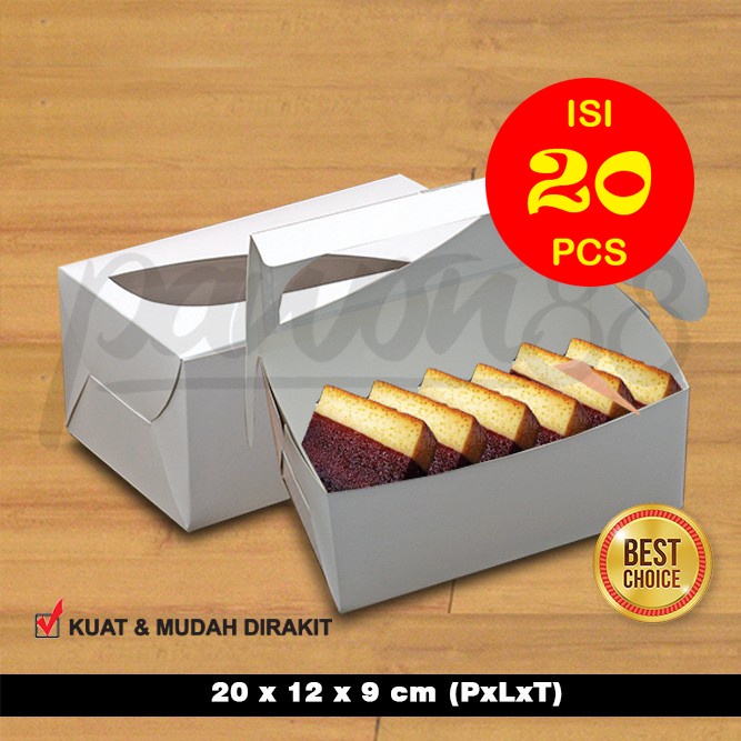 

Box Kue Jendela - Cake Box - Dus Kue - Kotak Kue | 20x12x9 cm - PUTIH - (20 Pcs)