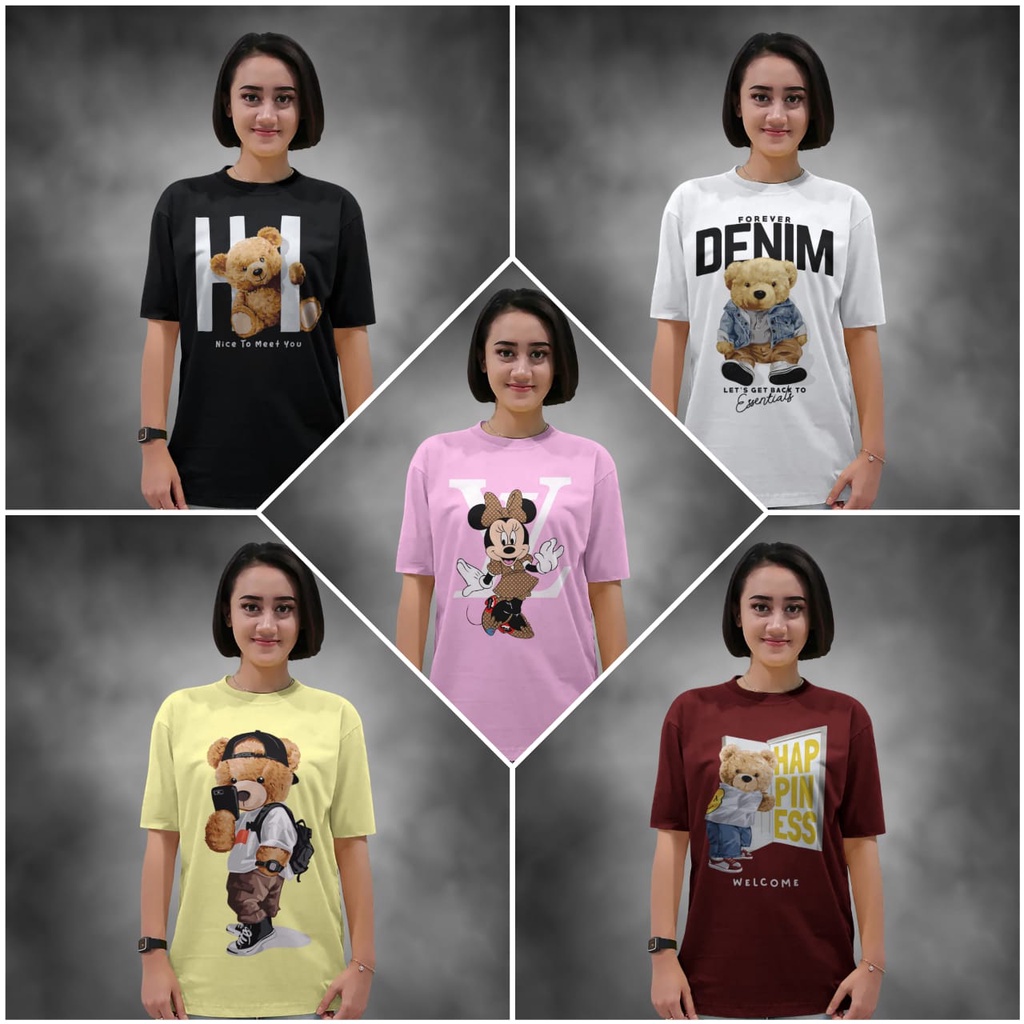 kaos wanita kekinian lengan pendek lv gc hrms bear series