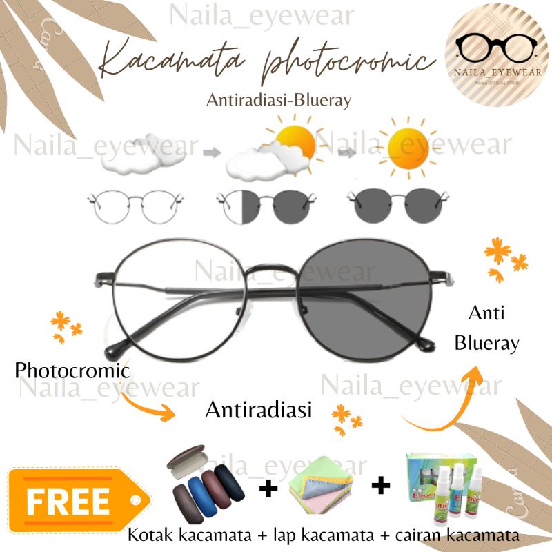 kacamata photocromic bulat wanita pria