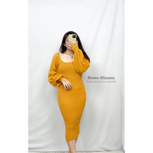 MDLV ~ DRESS ALIANNA PJ RAJUT DRESS RAJUT DRESS BODYCON DRESS RAJUT LENGAN PANJANG FASHION WANITA