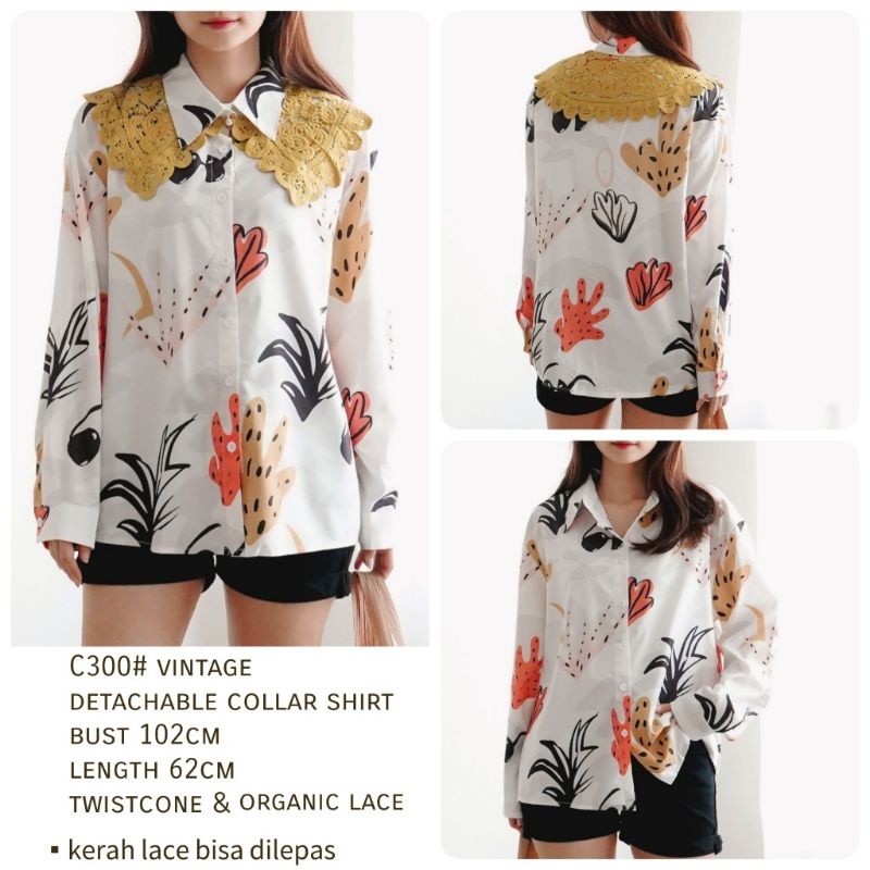 MDLV ~ C300 VINTAGE DETACHABLE COLLAR SHIRT KEMEJA KOREA KEMEJA LENGAN PANJANG CEWEK FASHION IMPORT