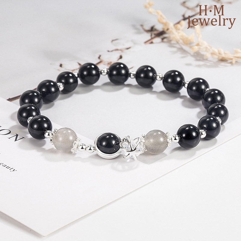 Gelang Manikmanik Batu Obsidian Moonstone Retro Simple Untuk Wanita 2022