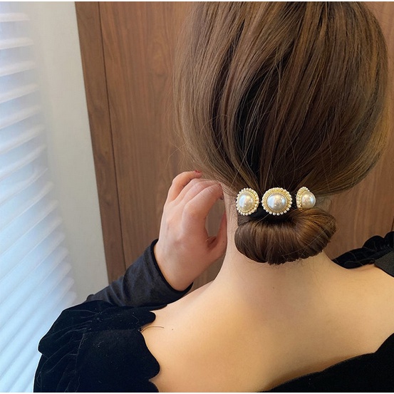 Ikat Jepitan Rambut Sanggul Hair Bun Tie Kawat Motif Mutiara Aksesoris Rambut Wanita Korea import AK133