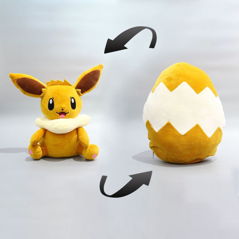 30cm Pokemon Eevee Changing Egg Reversible Plush Toy Stuffed Plushie Doll Pillow Transformation