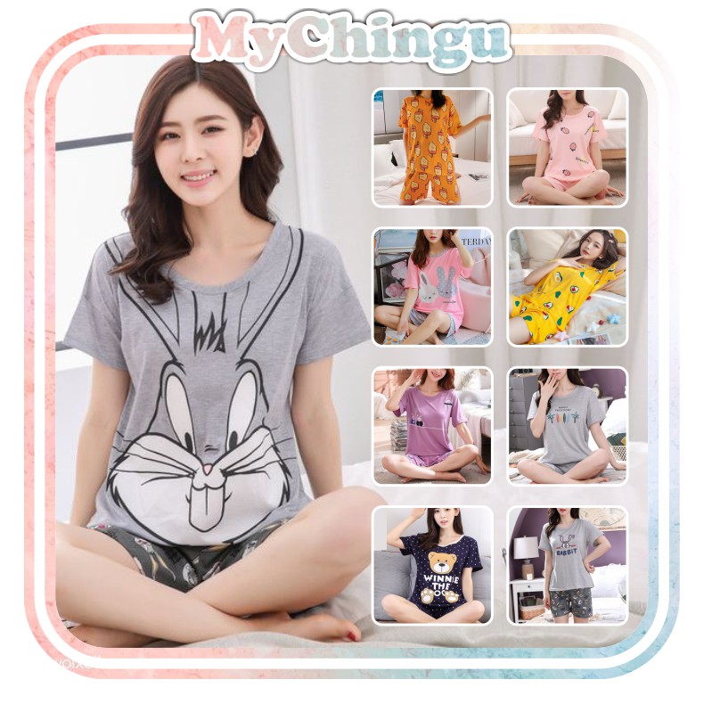 ❀ Chingu ❀ PW066 Part 2 COD Baju Tidur Wanita Nyaman Piyama Lengan Pendek Pakaian Daster Motif Impor