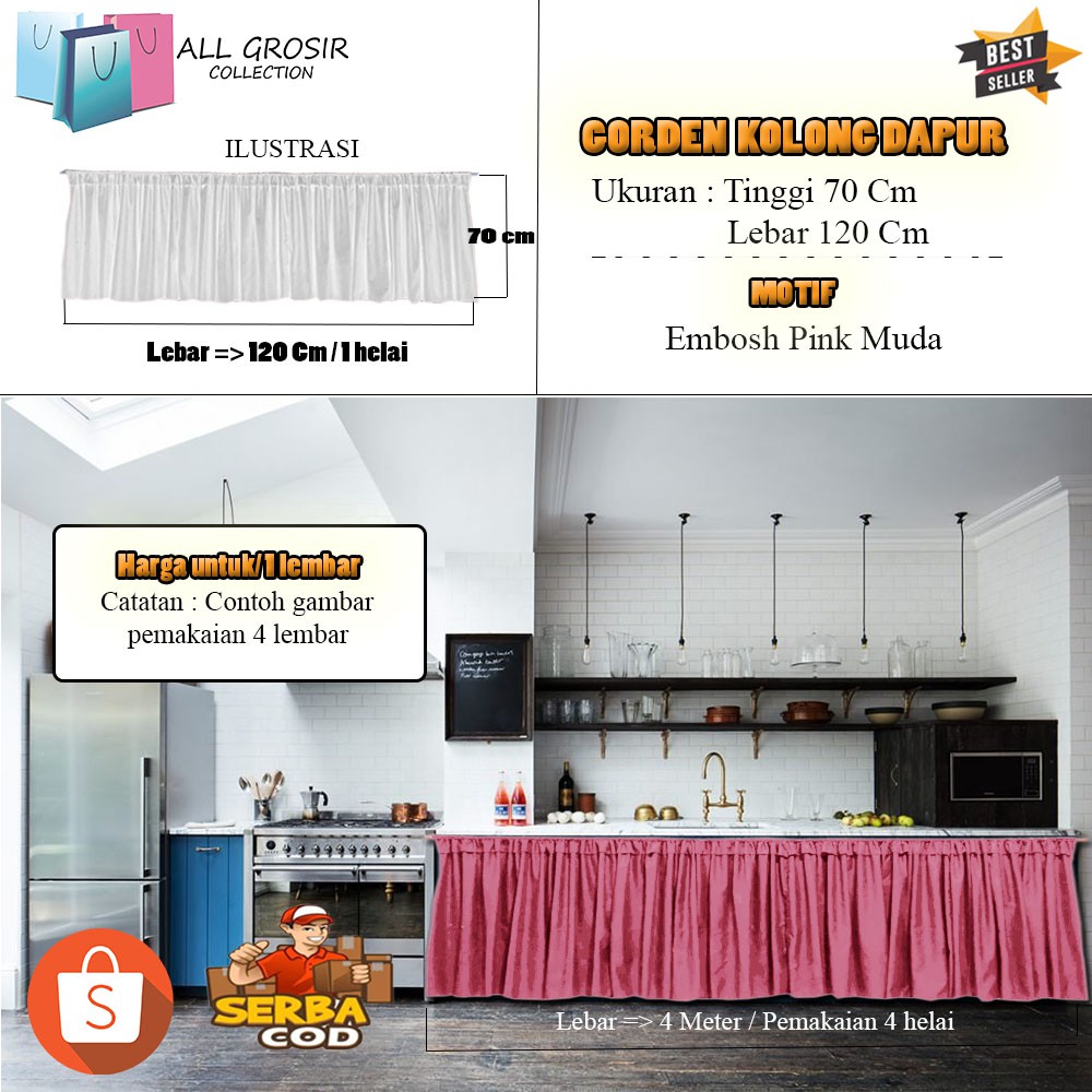( TERMURAH )Gorden kolong dapur / Gorden minimalis murah / Gorden embos murah / Gorden kolong murah-Pink