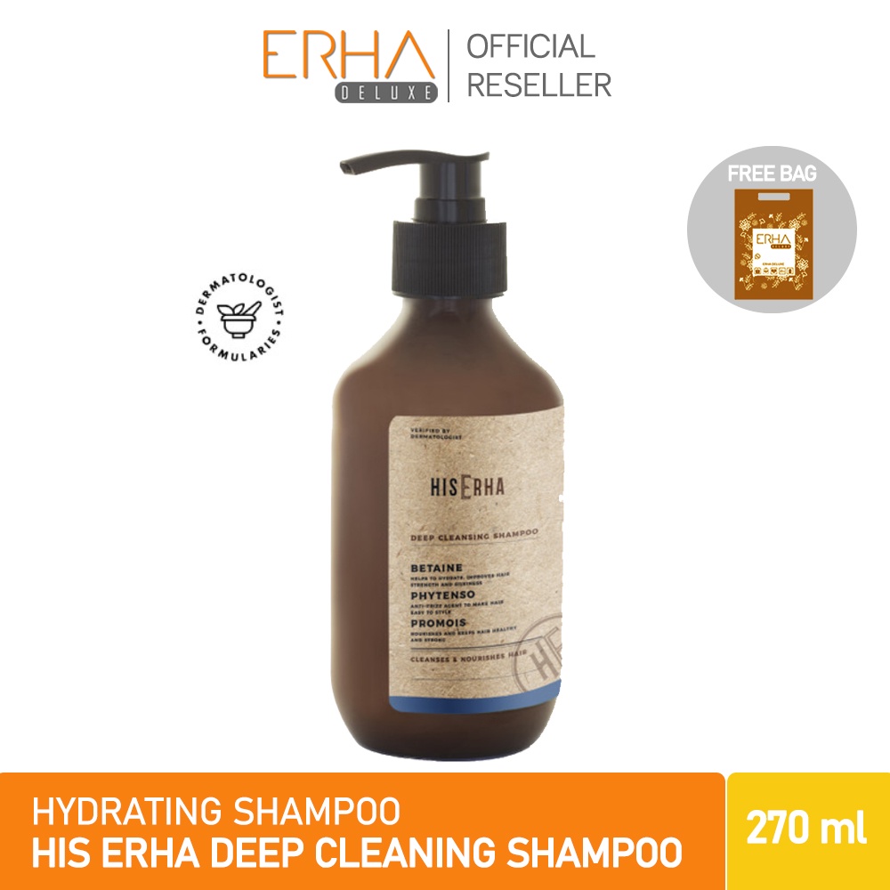 HIS ERHA Shampoo Pria Anti Rontok - Deep Cleansing Hydrating Betaine, Phytenso &amp; Promois