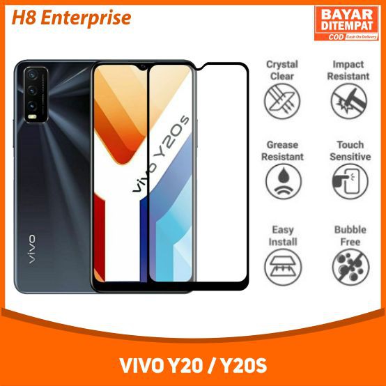 Tempered Glass Full Vivo Y20 / Y20S Anti Gores Kaca Full Layar