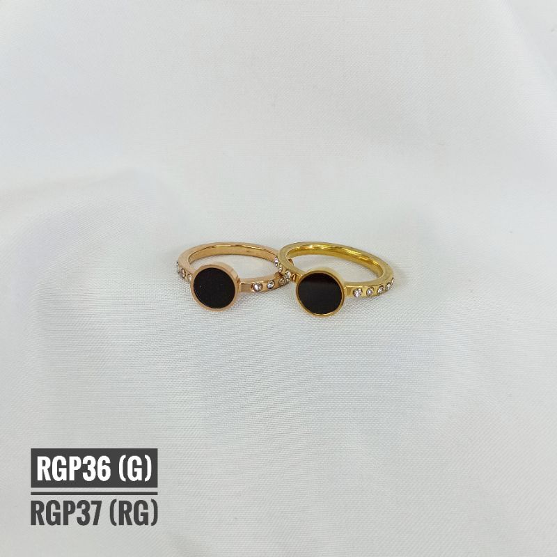 Cincin Titanium Plat Hitam Zircon RGP36/RGP37