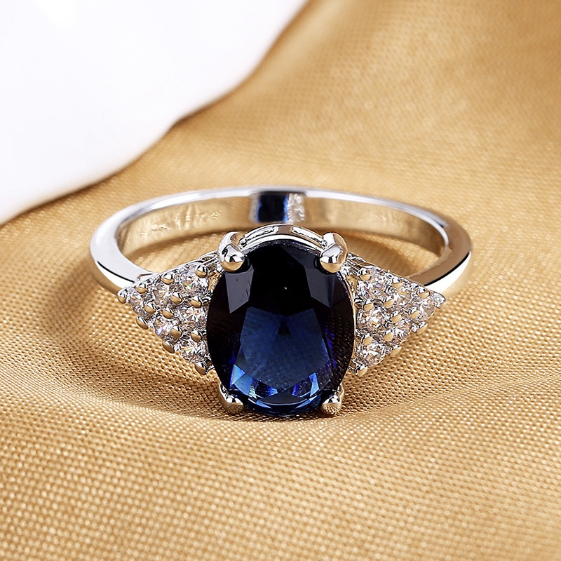 Fancyqube Perhiasan Cincin Sapphire Bentuk Oval Bahan 925 Sterling Silver Untuk Wanita