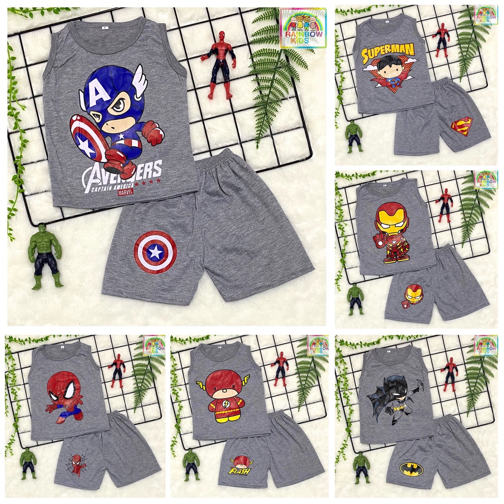 RAINBOW SETELAN SINGLET / SET BAJU ANAK COWOK MISTY 1- 7 TAHUN &quot;SUPERHEROES&quot;