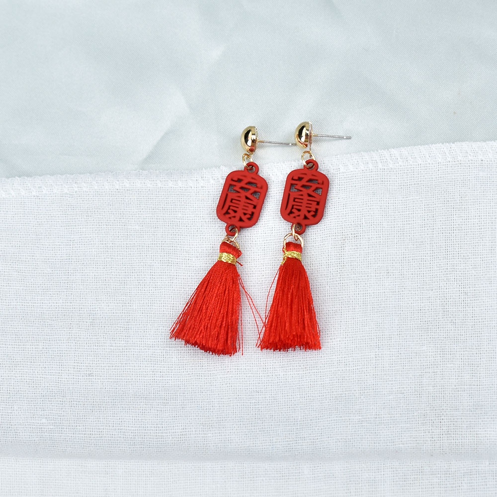 Anting Juntai Rumbai Warna Merah Gaya China Untuk Wanita