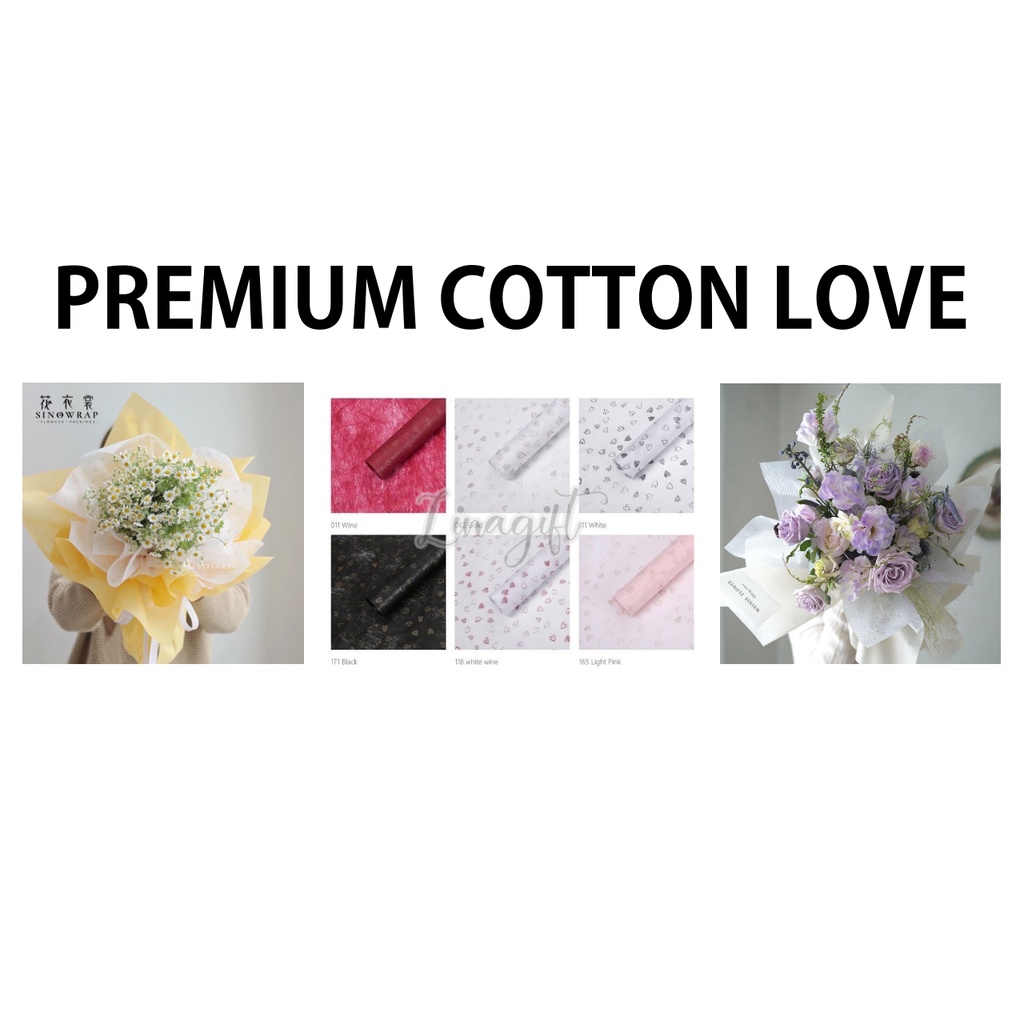 ( 5 Lembar ) PREMIUM COTTON LOVE - FLOWER WRAPPING PAPER TISSUE KERTAS BUNGA/ PEMBUNGKUS WATERPROOF BUKET/ KARANGAN/ FLORIST