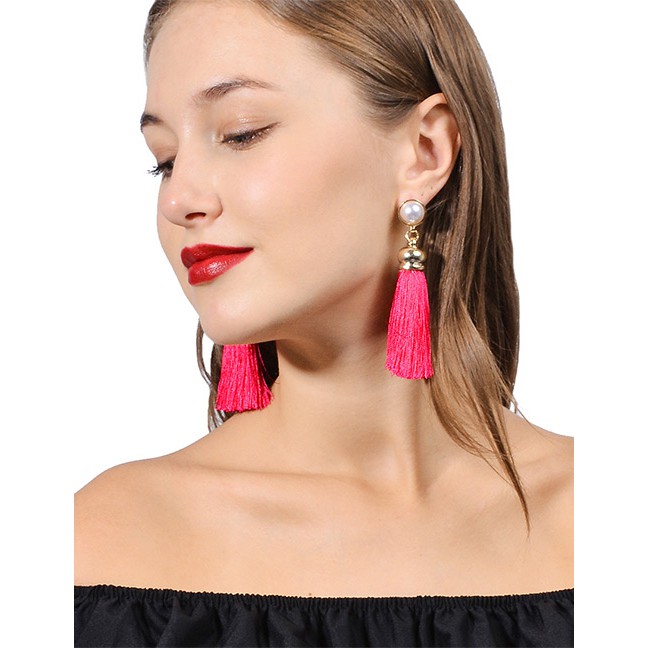 LRC Anting Tusuk Bohemia Round Shape Decorated Tassel Earrings