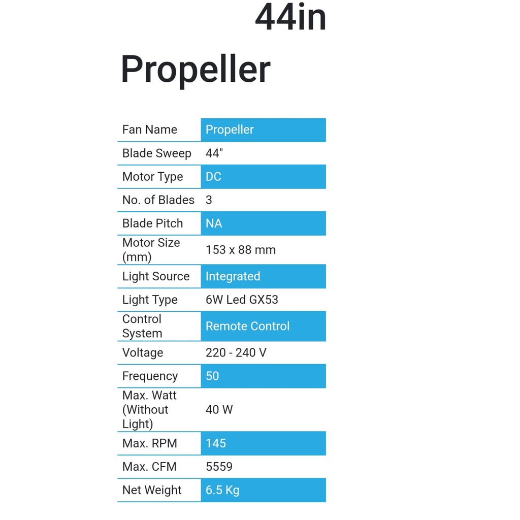 MT. EDMA 44in PROPELLER Kipas Angin Gantung Plafon (White,Walnut)